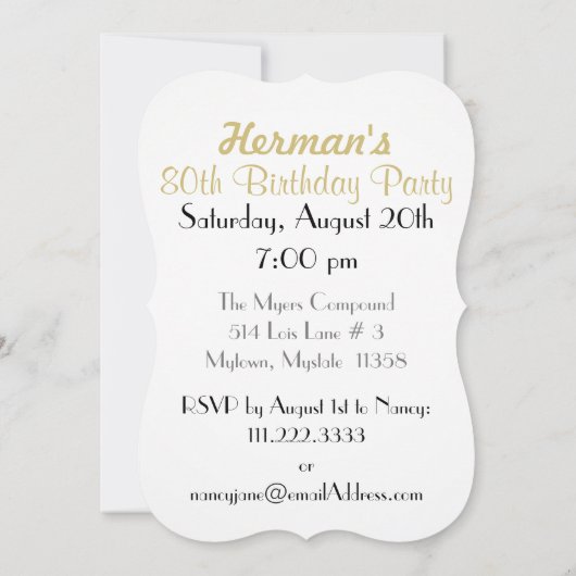 Personalisiere: 80. Geburtstagsparty Einladung (Rückseite)