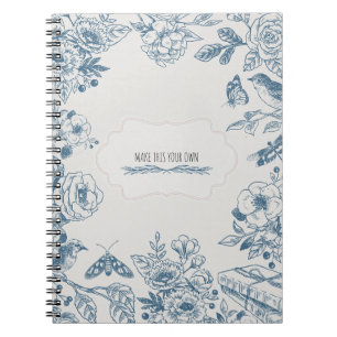 PERSONALISIERE Blaue Linien Blumen   Notizbuch Jou Notizblock