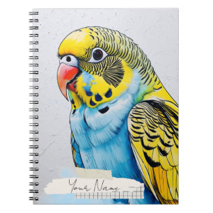 PERSONALISIERE Blaue Sittich-Vogel-Collage-Notizbu Notizblock