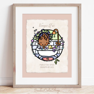 Personalisiere! Dark Skin Girl Bubble Bath Art Poster