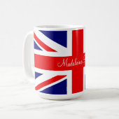 Personalisiere den Namen der britischen Flagge Kaffeetasse (Vorderseite Links)