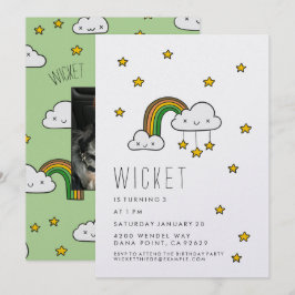 Personalisiere es! Happy Green Rainbow & Stars Einladung