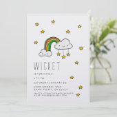 Personalisiere es! Happy Green Rainbow & Stars Einladung (Stehend Vorderseite)