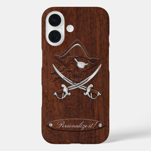 Personalisiere es! Nautical Mahogany Pirate Skull Case-Mate iPhone Hülle (Rückseite)