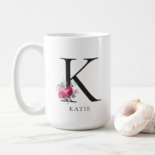 Personalisiere es! Sweet Peonies Initial 15oz Tass Kaffeetasse (Mit Donut)