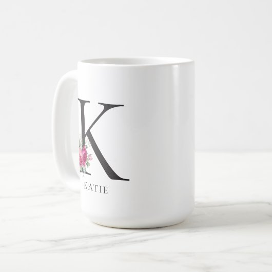 Personalisiere es! Sweet Peonies Initial 15oz Tass Kaffeetasse (Vorderseite Links)