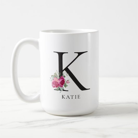 Personalisiere es! Sweet Peonies Initial 15oz Tass Kaffeetasse (Links)