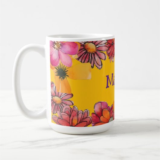 Personalisiere. Fröhlicher 70er Blume Power Kaffeetasse (Links)