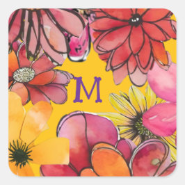 Personalisiere. Fröhlicher 70er Blume Power Quadratischer Aufkleber