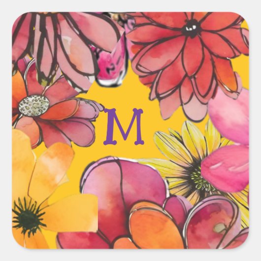 Personalisiere. Fröhlicher 70er Blume Power Quadratischer Aufkleber (Vorderseite)