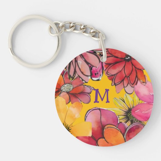 Personalisiere. Fröhlicher 70er Blume Power Schlüsselanhänger (Vorderseite)
