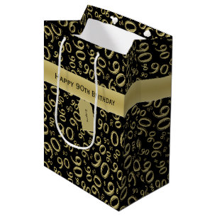 Personalisiere: Happy 90. Geburtstag Gold/Schwarz Mittlere Geschenktüte