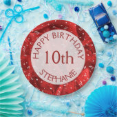 Personalisiere: "Happy Birthday" Red Textured Pappteller (Party)