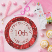 Personalisiere: "Happy Birthday" Red Textured Pappteller (Party)