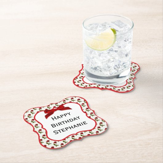 Personalisiere: Happy Birthday Rote Rosen Muster Untersetzer (Vor Ort)