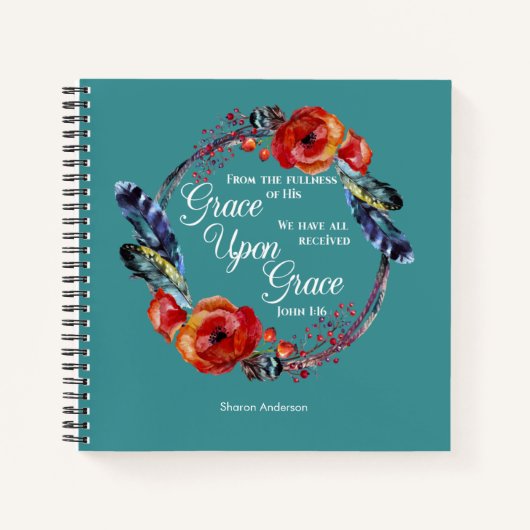 Personalisiere John 1:16 Grace upon Grace Scriptur Notizblock (Vorderseite)