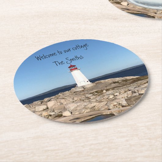 Personalisiere! Leuchtturm-Untersetzer Runder Pappuntersetzer (Angewinkelt)