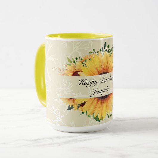 Personalisiere Name Birthday wünscht Sonnenblumenk Tasse (Vorderseite Links)