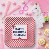 Personalisiere Name Juli Geburtstag Red White Blue Pappteller (Party)