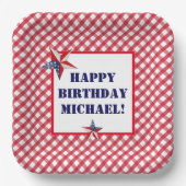 Personalisiere Name Juli Geburtstag Red White Blue Pappteller (Vorderseite)