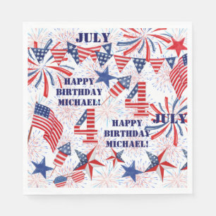 Personalisiere Name Juli Geburtstagsrot-blaue Flag Serviette