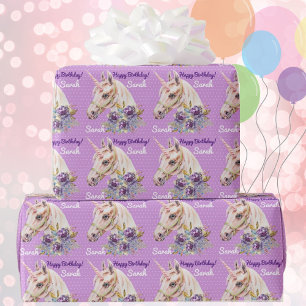Personalisiere Name Unicorn Girls Geburtstagsgesch Geschenkpapier