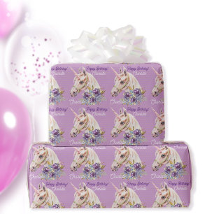 Personalisiere Name Unicorn Girls Geburtstagsgesch Geschenkpapier