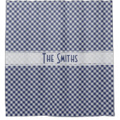 Personalisiere:  Navy Gingham Karo Diagonal Patter Duschvorhang (Vorderseite)