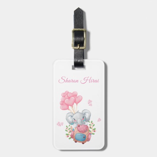 Personalisiere | Niedlich Pink Elephant Gepäckmark Gepäckanhänger (Vorderseite vertikal)