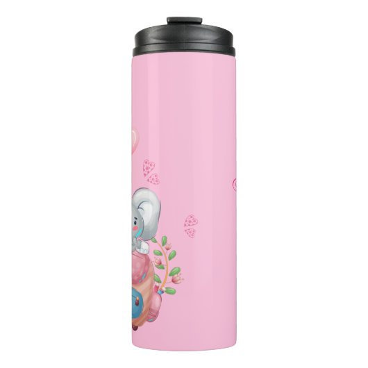 Personalisiere | Niedlicher rosa Elefant Thermosbecher (Vorderseite)