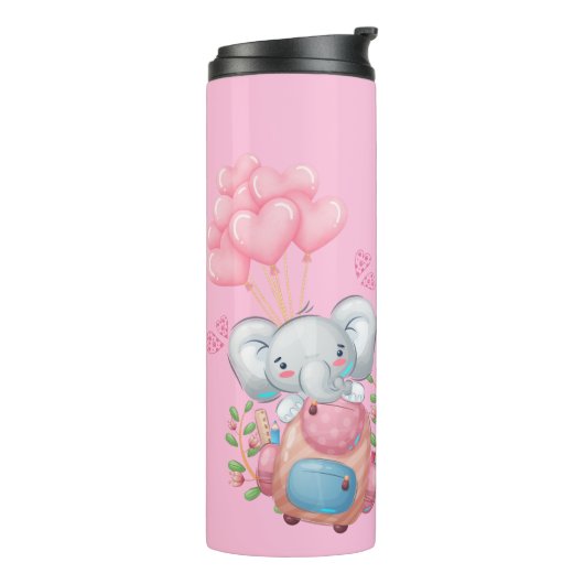 Personalisiere | Niedlicher rosa Elefant Thermosbecher (Nach links gedreht)