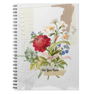 PERSONALISIERE Vintage-Blumen-Collage-Notizbuch Notizblock