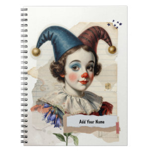 PERSONALISIERE Vintage Clown Collage Notizbuch Notizblock
