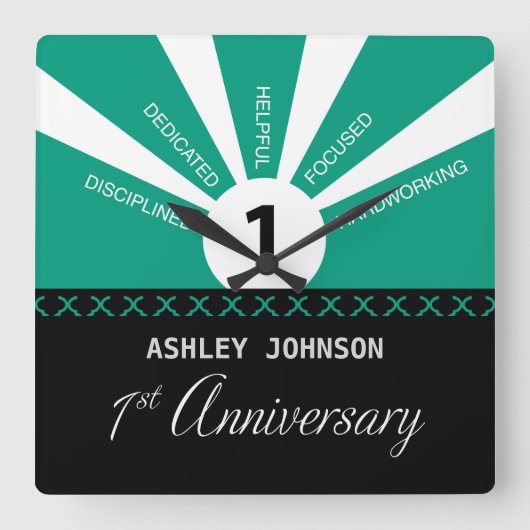 Personalisieren, 1. Jahr Mitarbeiter Jahr Quadratische Wanduhr (Vorderseite)