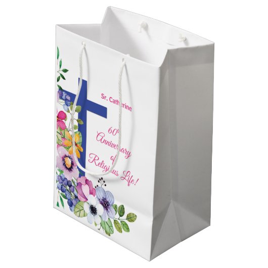 Personalisieren, 60. Jubiläum Nun religiöses Leben Mittlere Geschenktüte (Rückseite Schrägansicht)