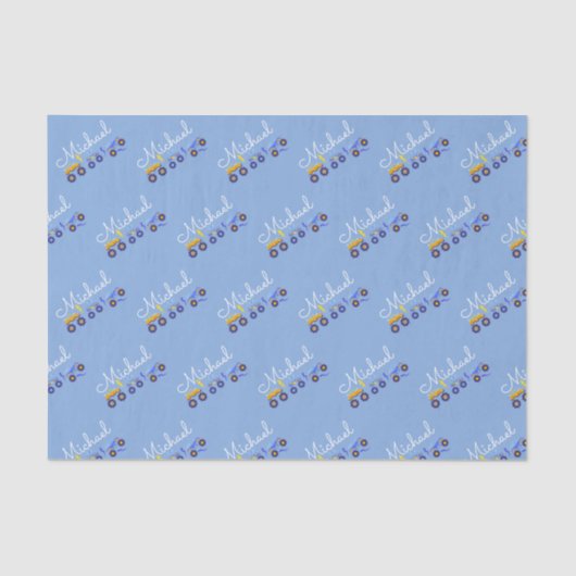 Personalisieren Baby Boy Name Truck Soft Blue Seidenpapier (Vorderseite)