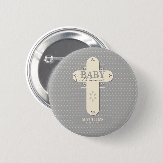 Personalisieren, Baby Dedication Cream & Gray Cros Button (Vorne & Hinten)