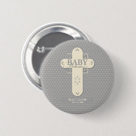 Personalisieren, Baby Dedication Cream & Gray Cros Button