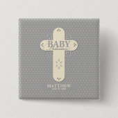 Personalisieren, Baby Dedication Cream & Gray Cros Button (Vorderseite)