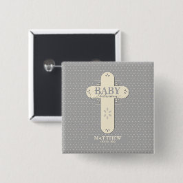 Personalisieren, Baby Dedication Cream & Gray Cros Button
