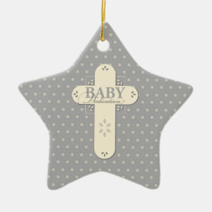 Personalisieren, Baby Dedication Cream & Gray Cros Keramik Ornament