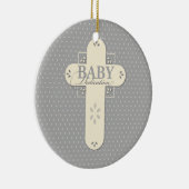 Personalisieren, Baby Dedication Cream & Gray Cros Keramik Ornament (Rechts)