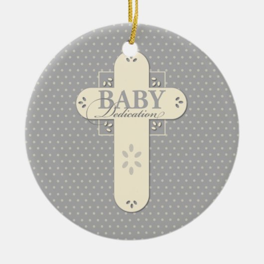 Personalisieren, Baby Dedication Cream & Gray Cros Keramik Ornament (Vorne)