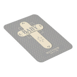 Personalisieren, Baby Dedication Cream & Gray Cros Magnet