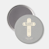 Personalisieren, Baby Dedication Cream & Gray Cros Magnet (Vorderseite/Rückseite)
