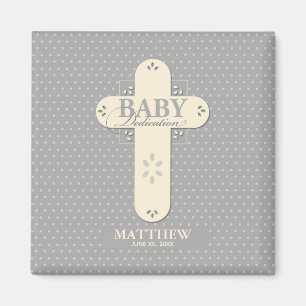 Personalisieren, Baby Dedication Cream & Gray Cros Magnet