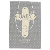 Personalisieren, Baby Dedication Cream & Gray Cros Mittlere Geschenktüte (Rückseite)