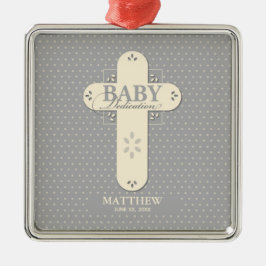 Personalisieren, Baby Dedication Cream & Gray Cros Ornament Aus Metall