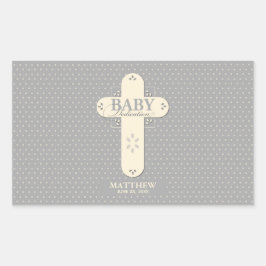 Personalisieren, Baby Dedication Cream & Gray Cros Rechteckiger Aufkleber