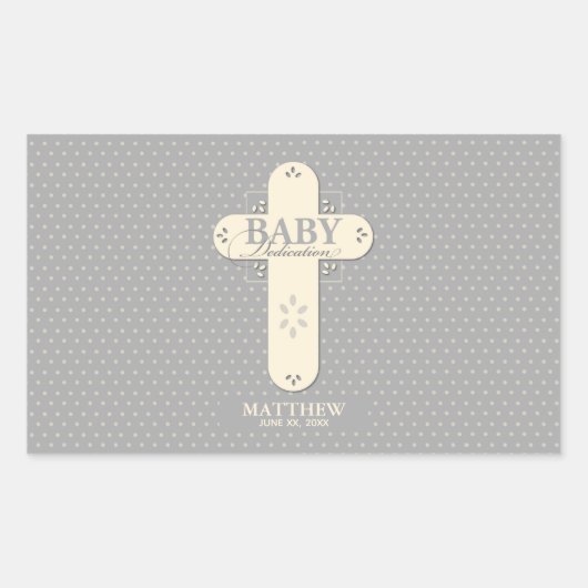 Personalisieren, Baby Dedication Cream & Gray Cros Rechteckiger Aufkleber (Vorderseite)
